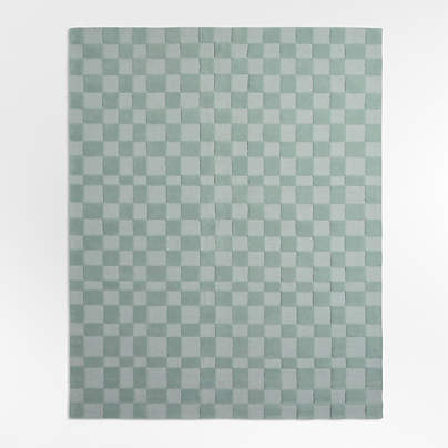 Imperfect Checkerboard Muted Teal Wool Kids Area Rug 5'x8'