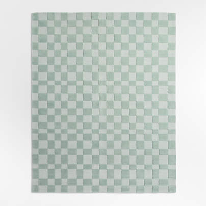 Imperfect Checkerboard Muted Teal Wool Kids Area Rug 5'x8'