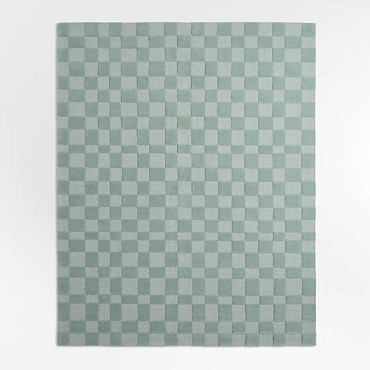 Imperfect Checkerboard Muted Teal Wool Kids Area Rug 5'x8'