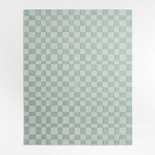 Imperfect Checkerboard Muted Teal Wool Kids Area Rug 5'x8'