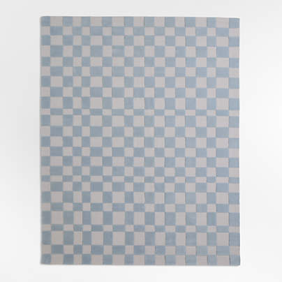 Imperfect Checkerboard Sky Blue Wool Kids Area Rug 5'x8'