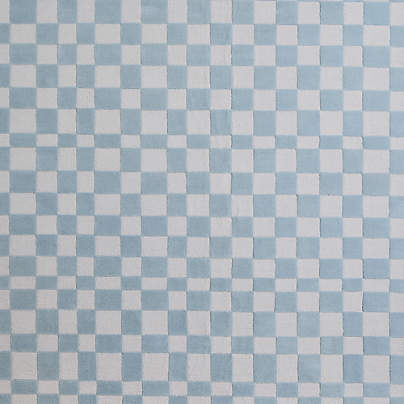 Imperfect Checkerboard Sky Blue Wool Kids 12"x18" Rug Swatch