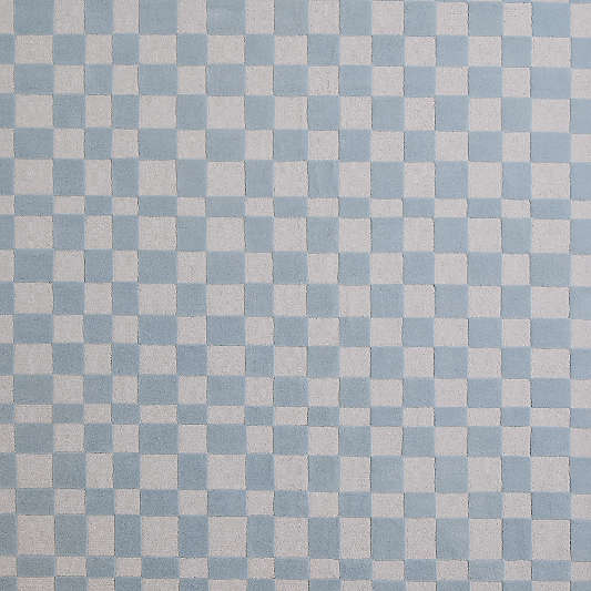 Imperfect Checkerboard Sky Blue Wool Kids Area Rug