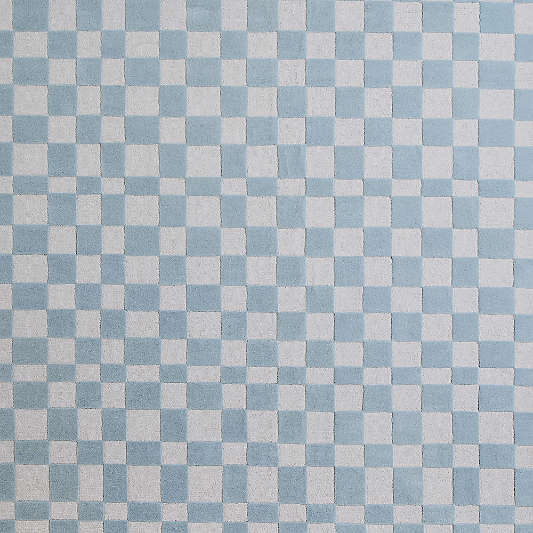 Imperfect Checkerboard Sky Blue Wool Kids Area Rug