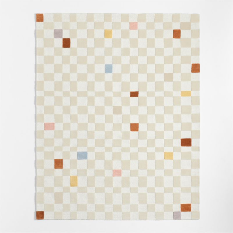 Imperfect Checkerboard Multicolor Wool Kids Area Rug 5x8