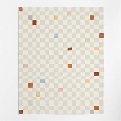 Imperfect Checkerboard Multicolor Wool Kids Area Rug 6'x9'