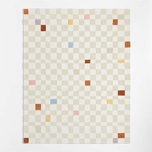 Imperfect Checkerboard Multicolor Wool Kids Area Rug 9'x12'
