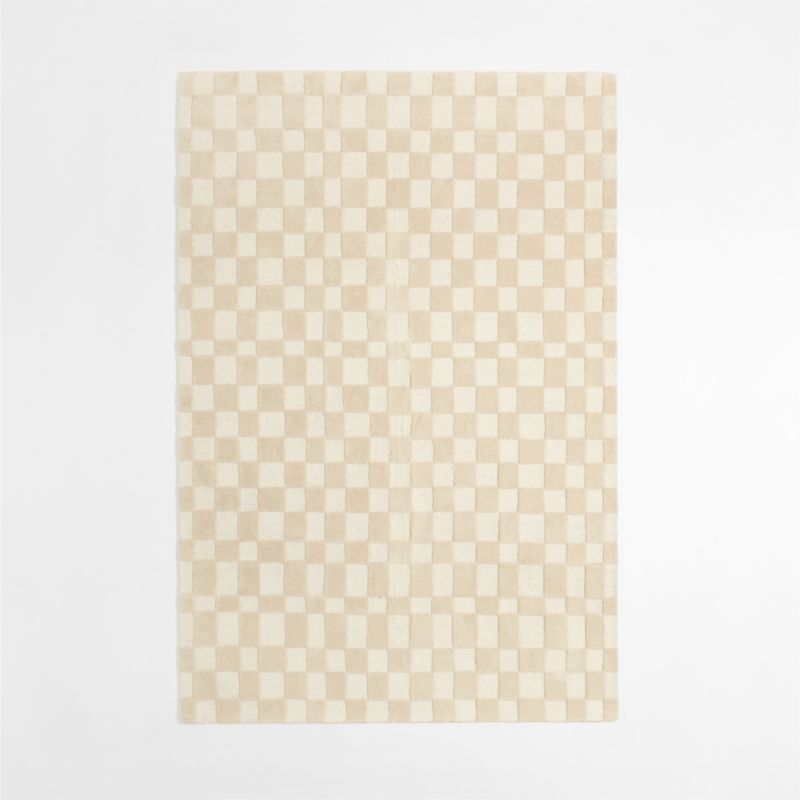Imperfect Checkerboard Wool Calm Beige Kids Area Rug 5x8