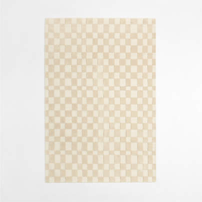 Imperfect Checkerboard Wool Calm Beige Kids Area Rug 5'x8'