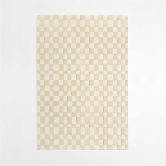 Imperfect Checkerboard Wool Calm Beige Kids Area Rug 5'x8'