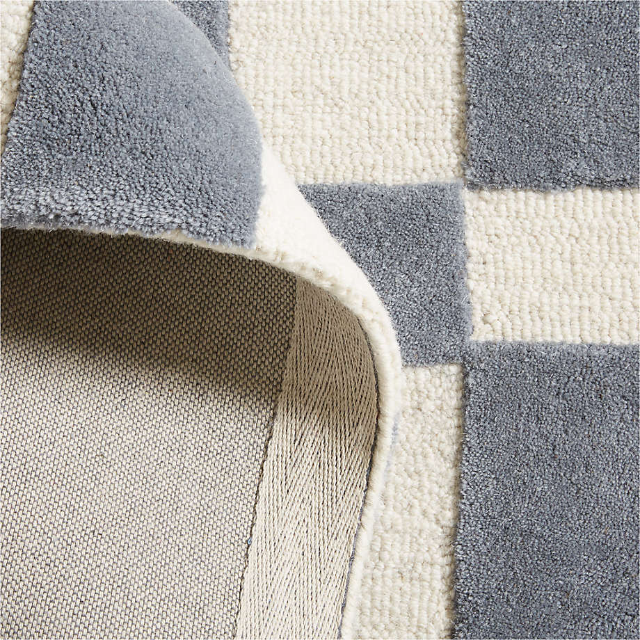 Imperfect Checkerboard Wool Smoke Blue Kids Area Rug 5x8