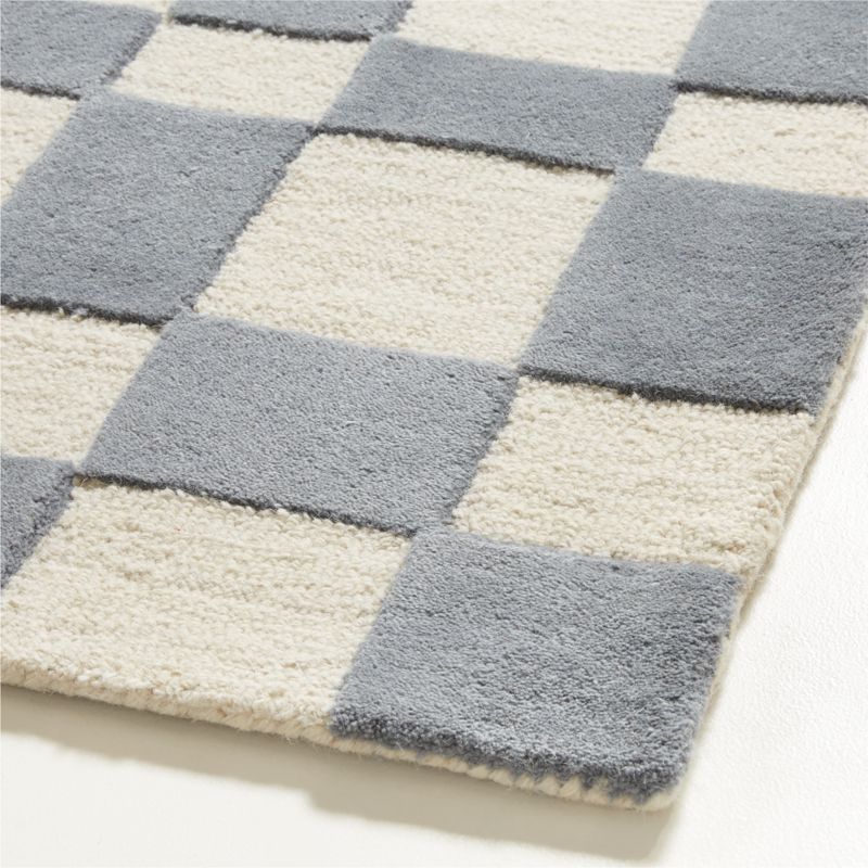 Imperfect Checkerboard Wool Smoke Blue Kids Area Rug 8'x10' - image 6 of 8