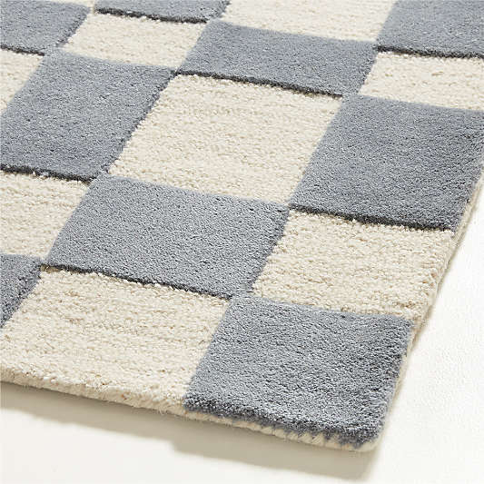 Imperfect Checkerboard Wool Smoke Blue Kids Area Rug