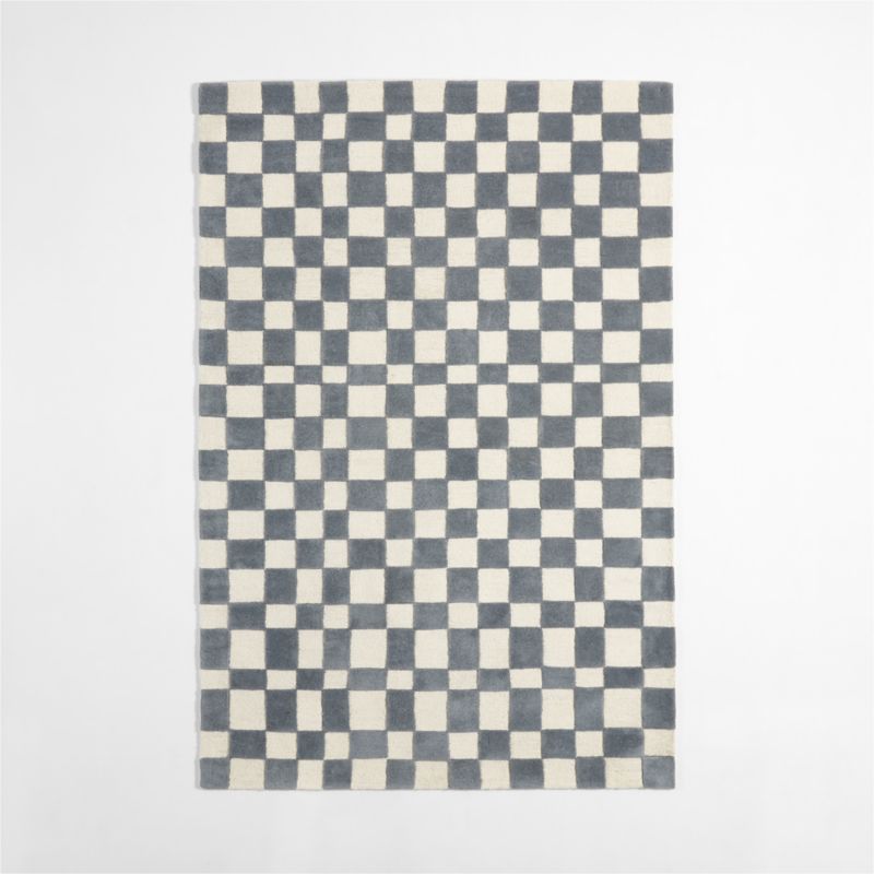 Imperfect Checkerboard Wool Smoke Blue Kids Area Rug 5x8