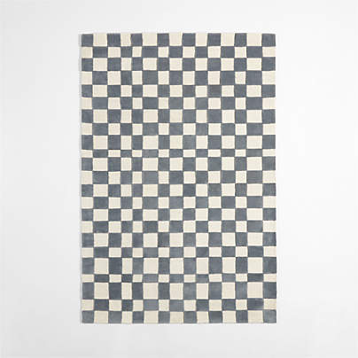 Imperfect Checkerboard Wool Smoke Blue Kids Area Rug 6'x9'