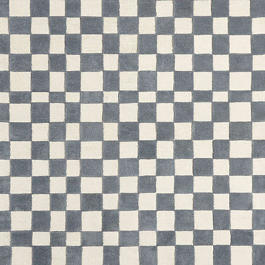 Imperfect Checkerboard Wool Smoke Blue Kids Area Rug 5'x8'