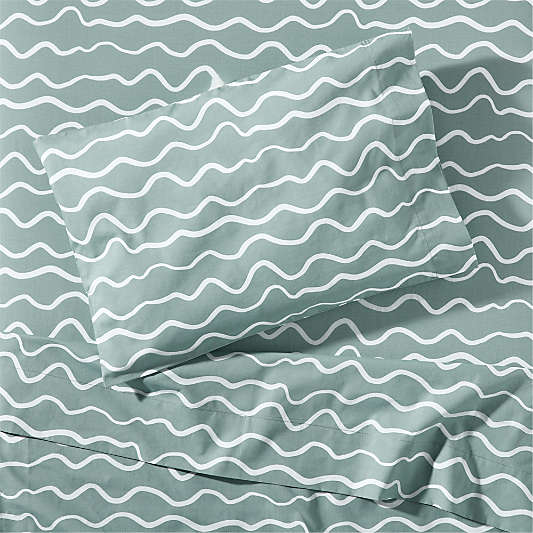 Imperfect Stripe Organic Seafoam Toddler Sheet Set