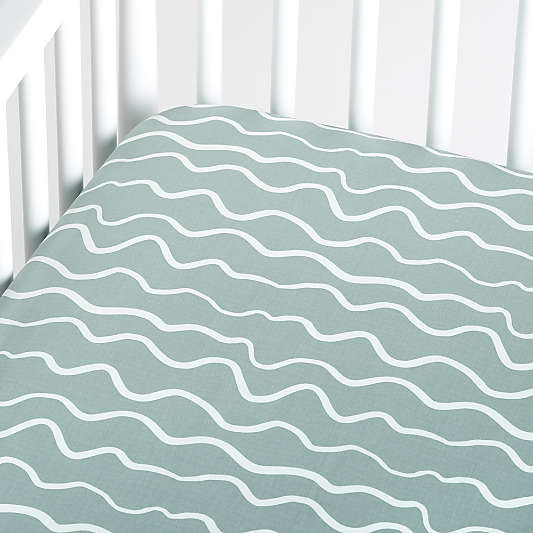 Imperfect Stripe Organic Seafoam Baby Crib Fitted Sheet