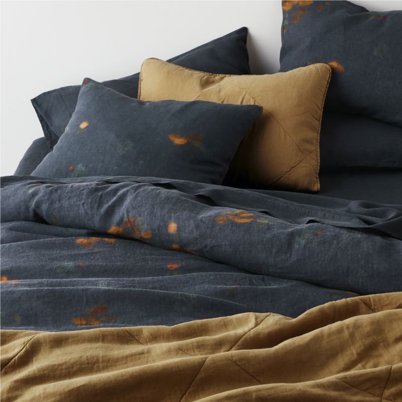 New Natural EUROPEAN FLAX ™-Certified Linen Impressionist Floral Midnight Navy King Bed Pillow Sham - image 5 of 6