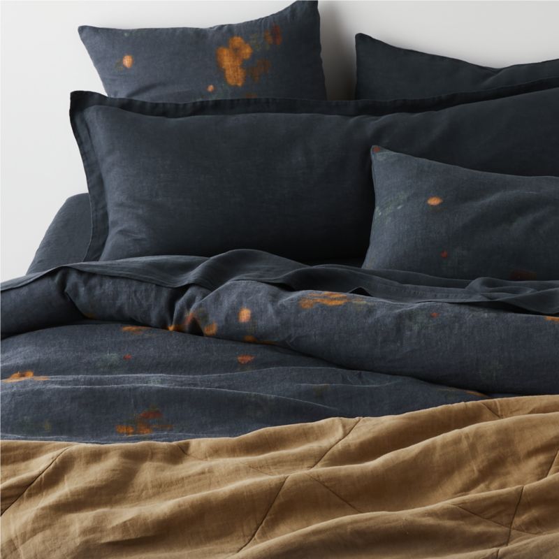 New Natural EUROPEAN FLAX ™-Certified Linen Impressionist Floral Midnight Navy King Bed Pillow Sham - image 4 of 6