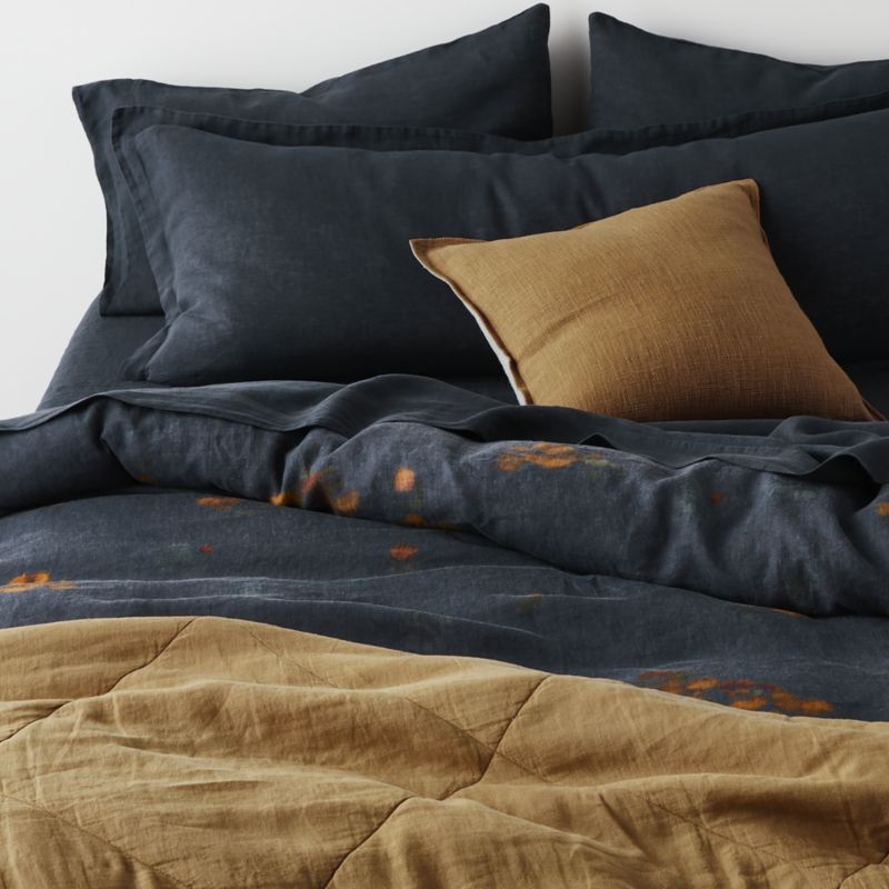 New Natural EUROPEAN FLAX ™-Certified Linen Impressionist Floral Midnight Navy Full/Queen Duvet Cover