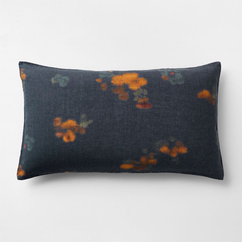 New Natural EUROPEAN FLAX ™-Certified Linen Impressionist Floral Midnight Navy King Bed Pillow Sham - image 0 of 6