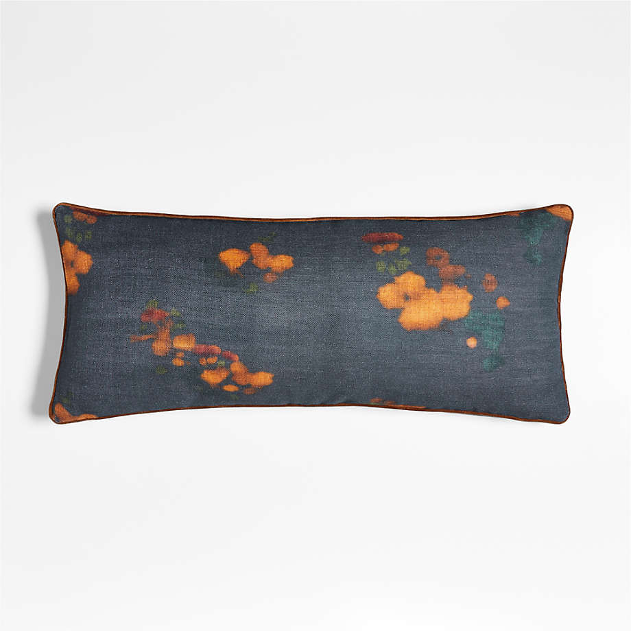 Impressionist Floral Midnight Navy Blue 36"x16" Throw Pillow Cover