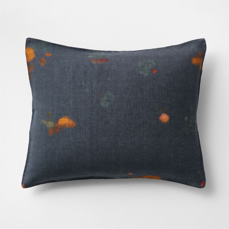 New Natural EUROPEAN FLAX ™-Certified Linen Impressionist Floral Midnight Navy Standard Bed Pillow Sham