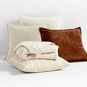 Cognac Brown Throw Pillow Arrangement | Crate & Barrel