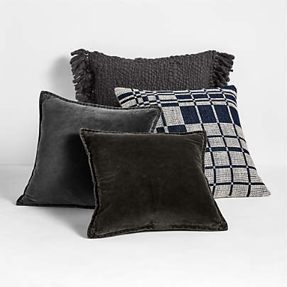 Ink Black and Storm Grey Throw Pillow Arrangement