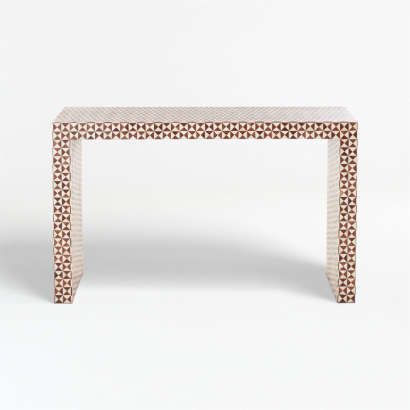 Intarsia 50" Rectangular Mosaic Teak Wood Console Table - image 2 of 15