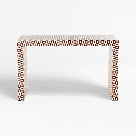 Intarsia 50" Rectangular Mosaic Teak Wood Console Table