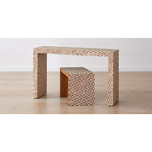 Intarsia 50" Rectangular Mosaic Teak Wood Console Table