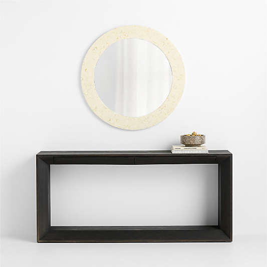 Intarsia Off-White Bone & Resin Round Wall Mirror