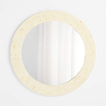 Intarsia Off-White Bone & Resin Round Wall Mirror