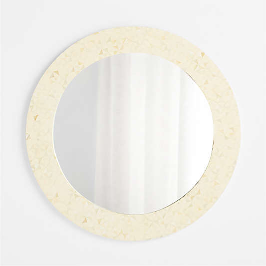 Intarsia Off-White Bone & Resin Round Wall Mirror