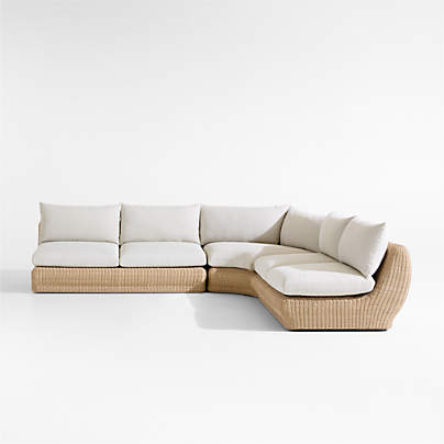Ipanema 3-Piece Wicker L-Shaped Armless Sectional Sofa with Cushions