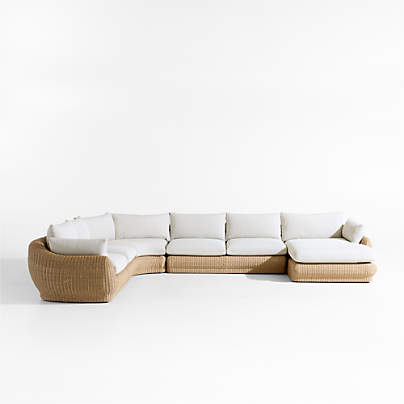 Ipanema 4-Piece L-Shaped Right-Arm Chaise Wicker Outdoor Sectional Sofa with Cushions