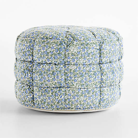Isla Sky Blue Floral Round Puffy Cotton Kids Pouf