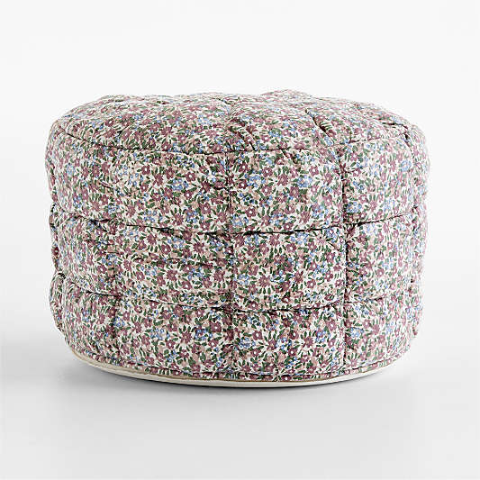 Isla Sunset Purple Floral Round Puffy Cotton Kids Pouf
