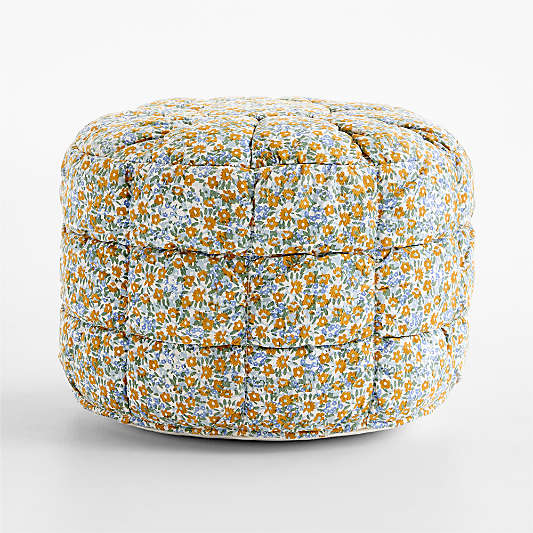 Isla Savannah Yellow Floral Round Puffy Cotton Kids Pouf