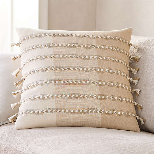 Isla Braided Stripe 23"x23" Warm Sand Beige Throw Pillow Cover