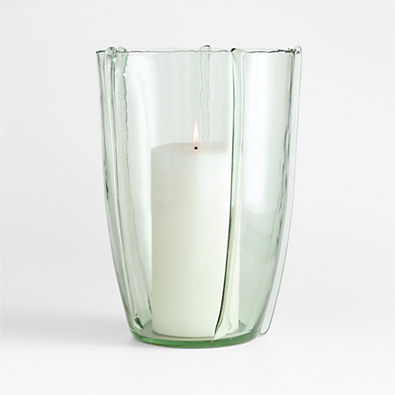 View Isla Large Smoke Green Recycled Glass Hurricane Candle Holder details