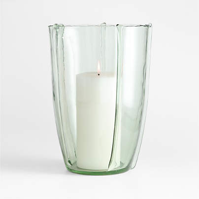 Isla Large Smoke Green Recycled Glass Hurricane Candle Holder