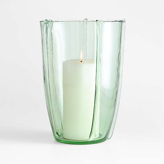 Isla Large Smoke Green Recycled Glass Hurricane Candle Holder