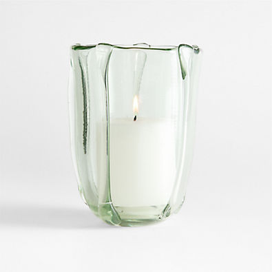 View Isla Medium Smoke Green Recycled Glass Hurricane Candle Holder details