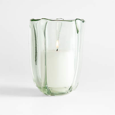 Isla Medium Smoke Green Recycled Glass Hurricane Candle Holder