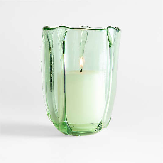 Isla Medium Smoke Green Recycled Glass Hurricane Candle Holder