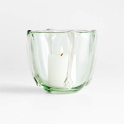 Isla Small Smoke Green Recycled Glass Hurricane Candle Holder