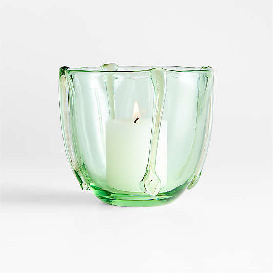 Isla Small Smoke Green Recycled Glass Hurricane Candle Holder